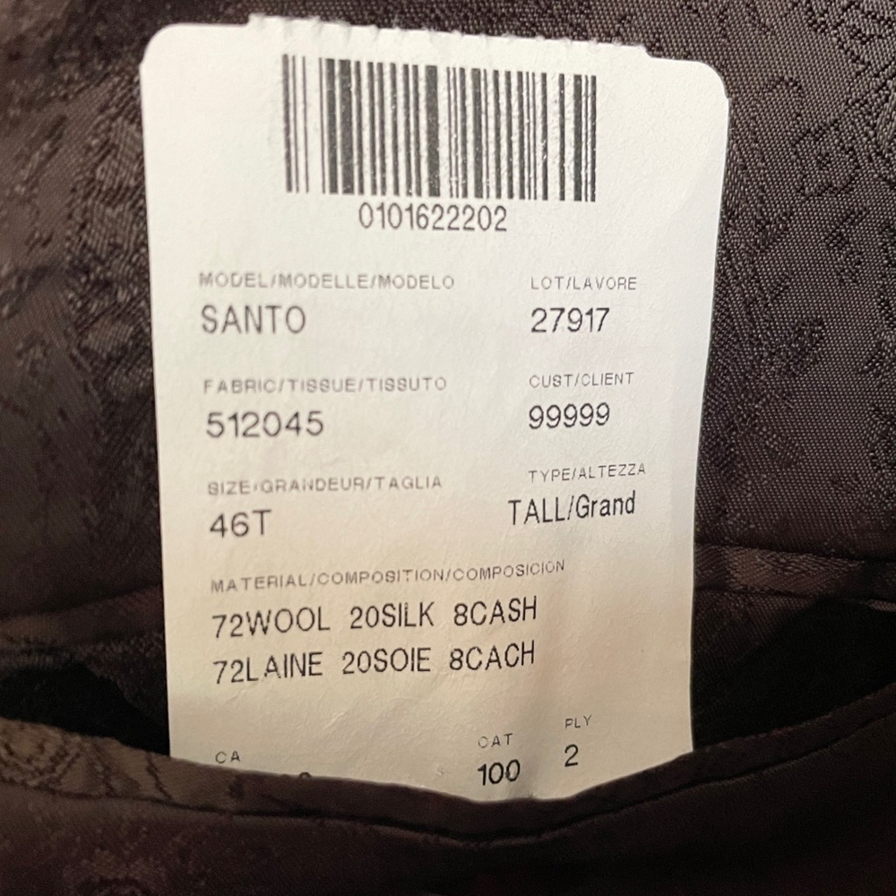 S.C. Soft Men’s Blazer Santo model Cashmere Wool Silk Brown Chocolate Size 46T - Picture 12 of 15